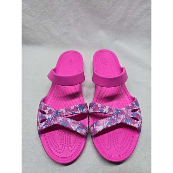 Crocs Kelli Women’s Size 8- Pink Palm Trees Flats Comfort Shoes Sandals - Picture 2 of 8